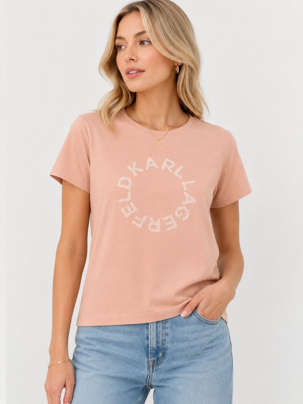 Karl Lagerfeld Pink Logo Graphic Tee 100% Cotton Portugal Size M